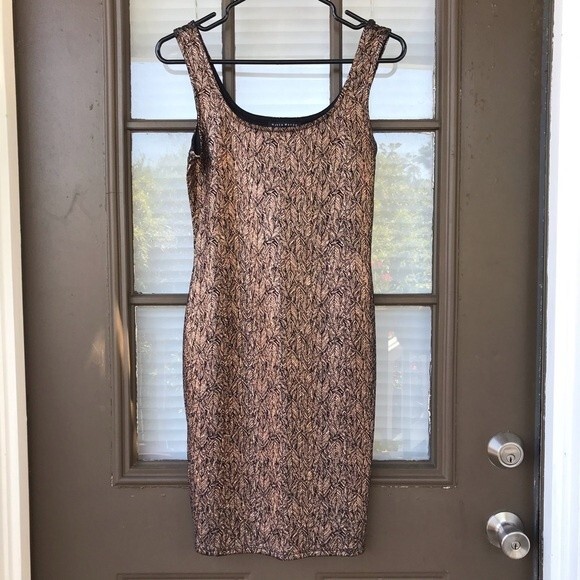 Haute Monde Black and Copper Metallic Bodycon Dress Size Medium - Picture 1 of 4